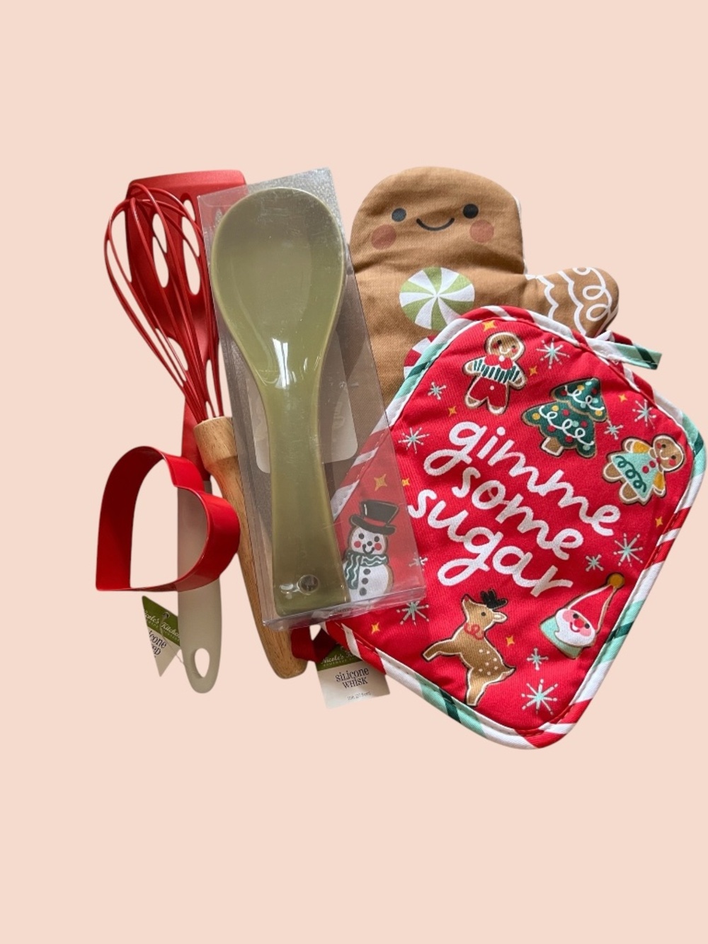 Holiday Kitchen Bundle PotHolders Red Whisk/Spatula Spoon Rest Red Cookie Cutter - Picture 2 of 5